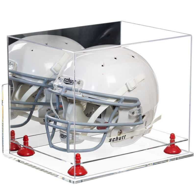 Mirror Clear Base Red Risers Helmet Display Case