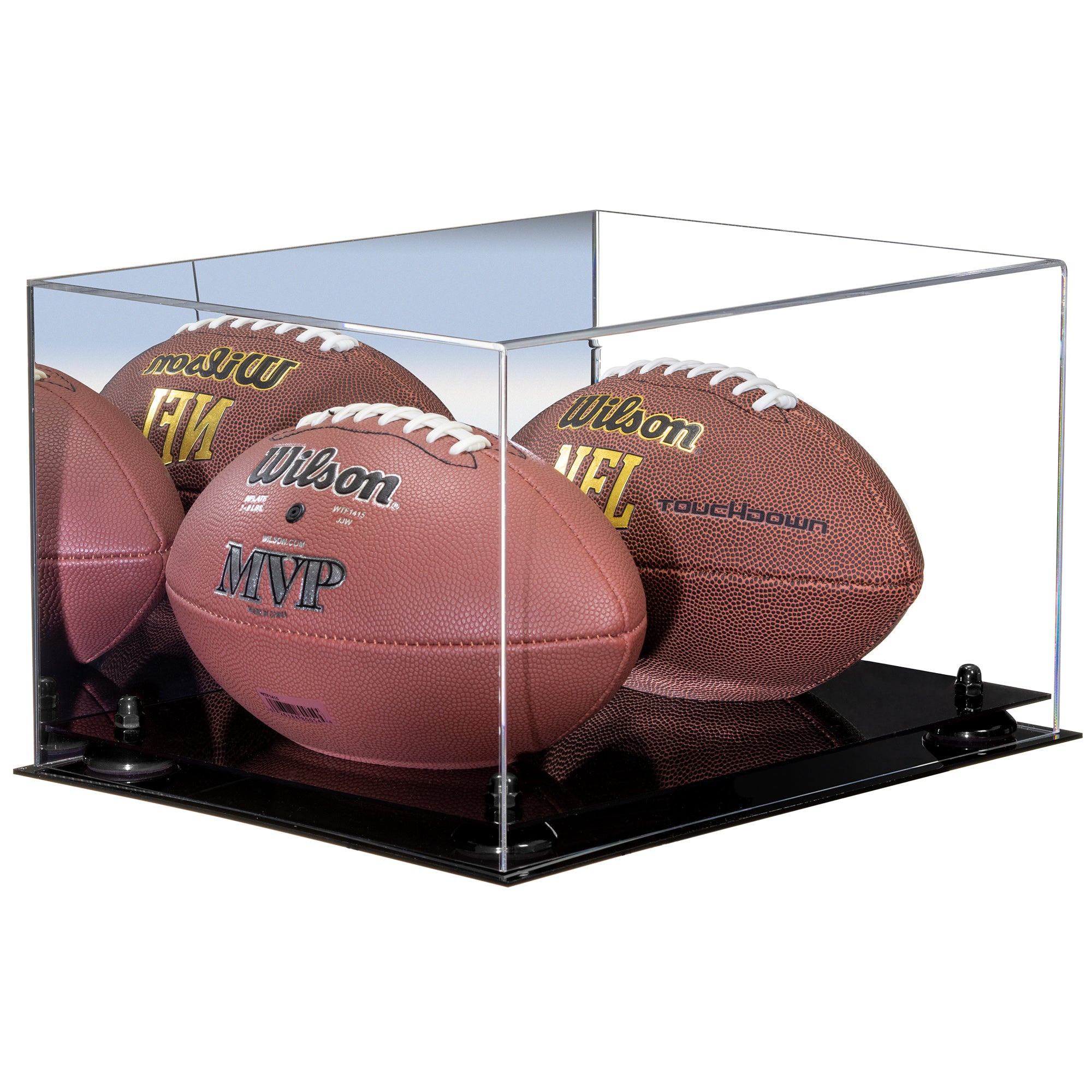 Premium Full Size Football Display Case – Acrylic With Mirror Back & Black Riser – Made In USA