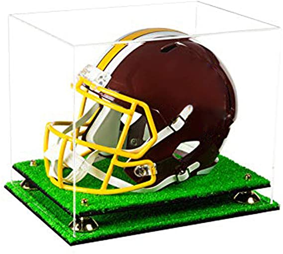 Football Helmet Display Case -Turf Base and Gold Risers 