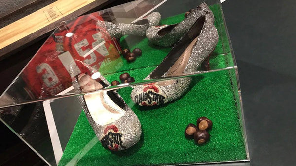 Turf Display Case Holds Handcrafted Shoes Made For a True Buckeye Wedding