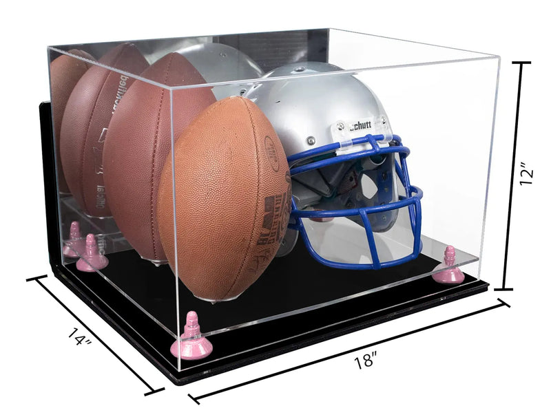 Acrylic Double Football and Helmet Display Case with Mirror Case and Wall Mounts (A014/B60)