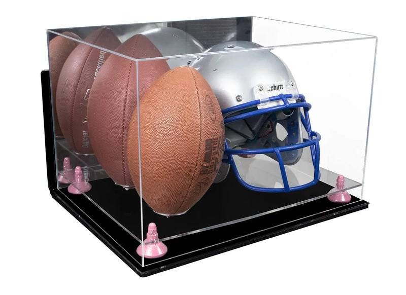 Acrylic Double Football and Helmet Display Case with Mirror Case and Wall Mounts (A014/B60)
