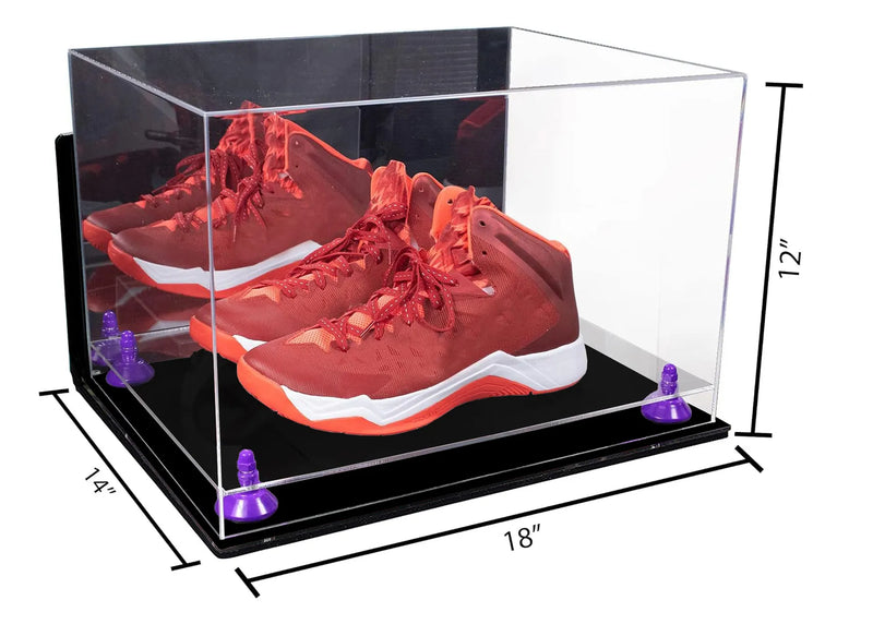 Acrylic Extra Large Shoe Display Case for Basketball Shoe, Hightop, Soccer & Football Cleats with Mirror -18 x 14 x 12 (A014/V60)
