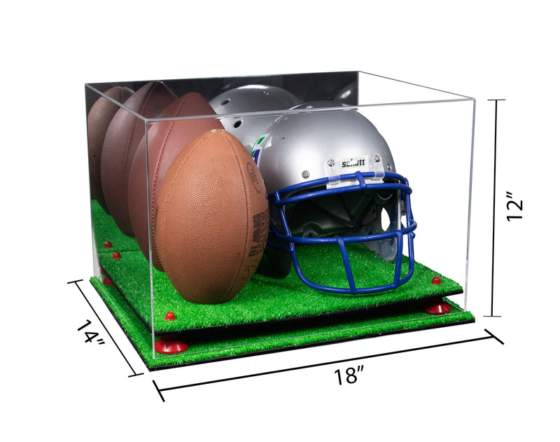 Acrylic Double Football and Helmet Display Case with Mirror Case, Risers and Base (A014/B60)