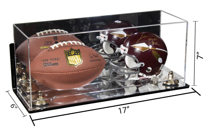 2 Mini Helmet or Mini Football with Mini Helmet Display Case - Mirror  Wall Mounts (B46/V46/A019)