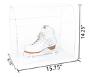Close-up of acrylic skate display case base with narrow ice skate blade slot