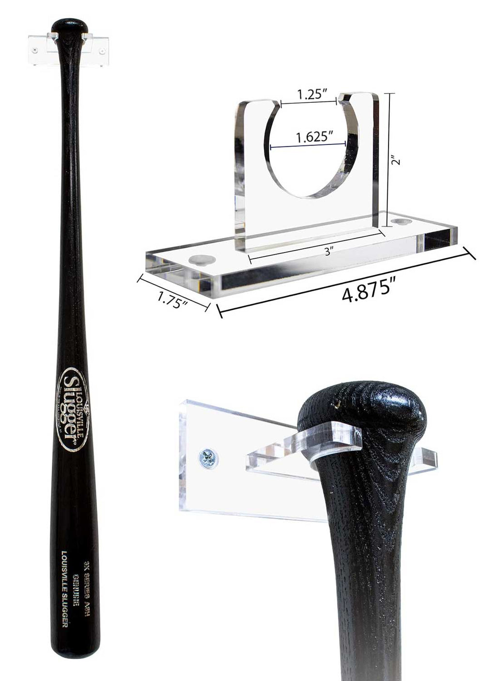 Standing Bat Insert Acrylic Baseball Bat Wall Mounts Brackets – Clear, Baseball Bat Hanger