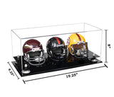 Acrylic Three Mini - Miniature Football Helmet (not Full Size) Display Case - Clear (V47/A103)