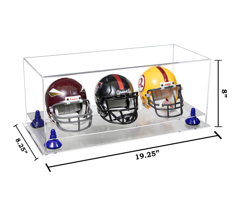 Acrylic Three Mini - Miniature Football Helmet (not Full Size) Display Case - Clear (V47/A103)