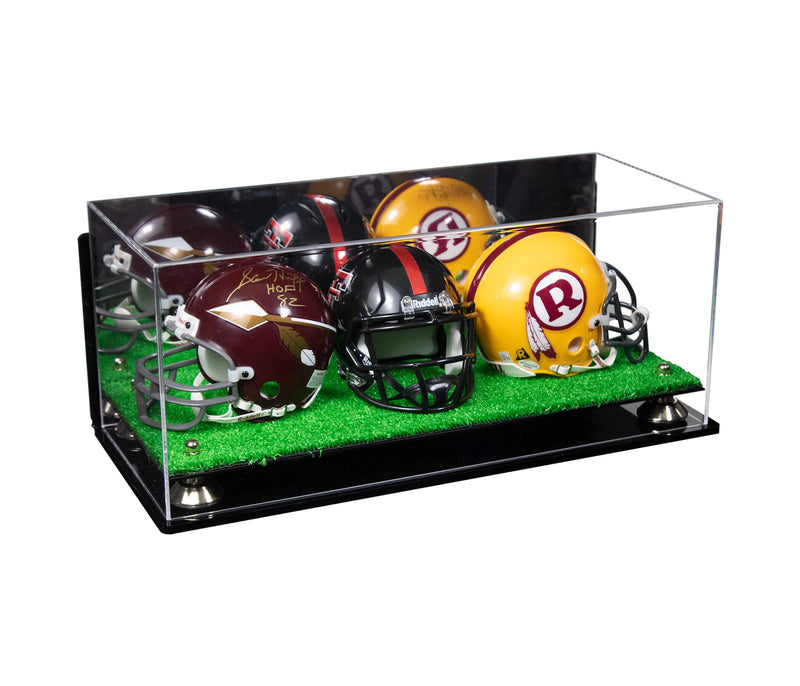 Acrylic Three Mini - Miniature Football Helmet (not Full Size) Display Case - Mirror Wall Mount (V47/A103)