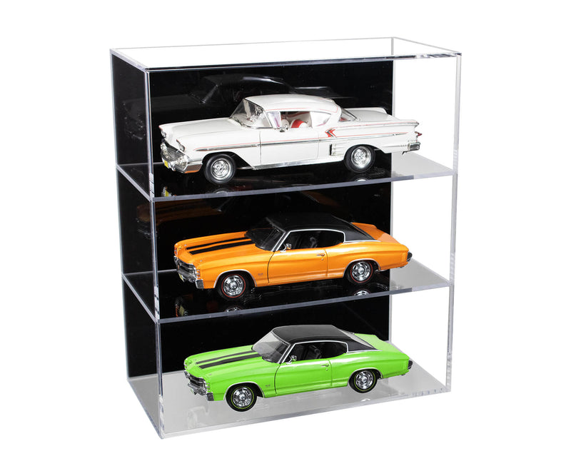 Clear Acrylic Diecast Model Car Display Case with Shelves 1:18 Scale - 3 Shelves / Clear Back Table Top