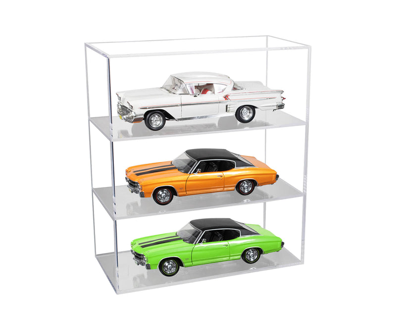 Clear Acrylic Diecast Model Car Display Case with Shelves 1:18 Scale - 3 Shelves / Clear Back Table Top