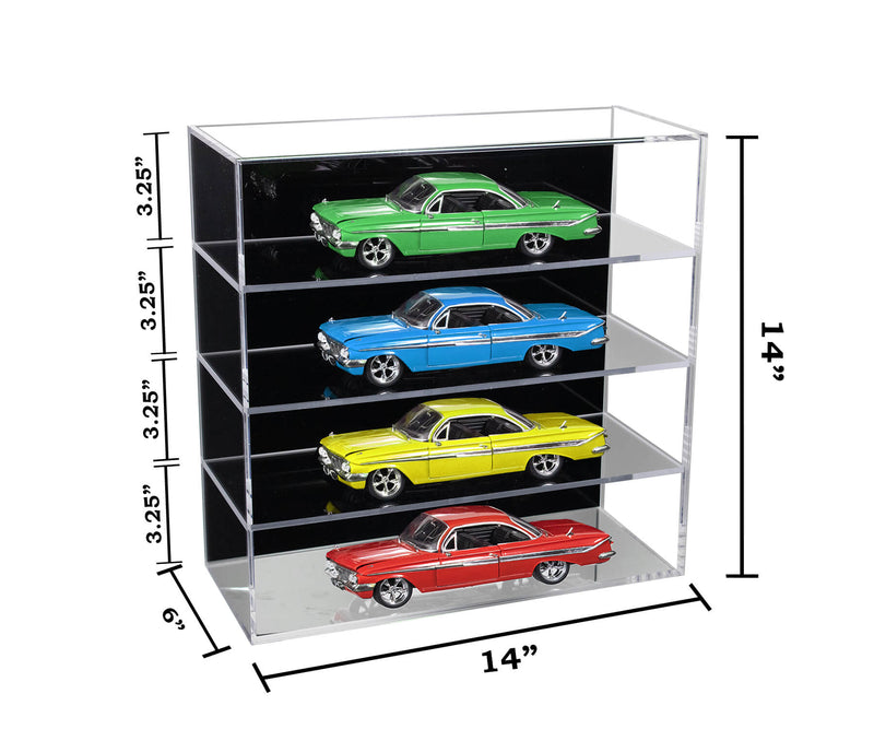 Clear Acrylic Diecast Model Car Display Case with Shelves 1:18 Scale - 3 Shelves / Clear Back Table Top