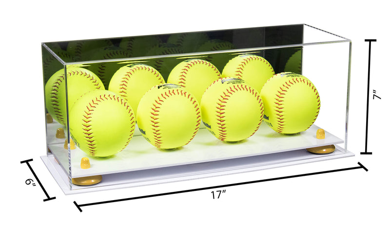 Acrylic Four Softballs Display Case 17 X 6 X 7 Mirror no Wall Mount (V46/A019)
