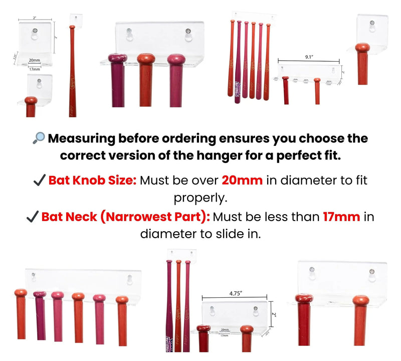 Acrylic Wall Mounts and Display Stands for Small Mini Baseball Bat