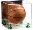 Full size basketball showcased in an acrylic display case for sports memorabilia