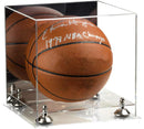 Acrylic full size basketball display case with clear acrylic enclosure and risers