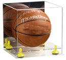 Full size basketball showcased in an acrylic display case for sports memorabilia