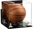Wall-mounted full size basketball display case with mirror back and clear base