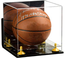 Wall-mounted full size basketball display case with mirror back and clear base
