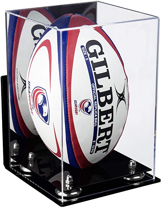 Acrylic Rugby Ball Display Case Vertical - Mirror Wall Mount(A060/B42)