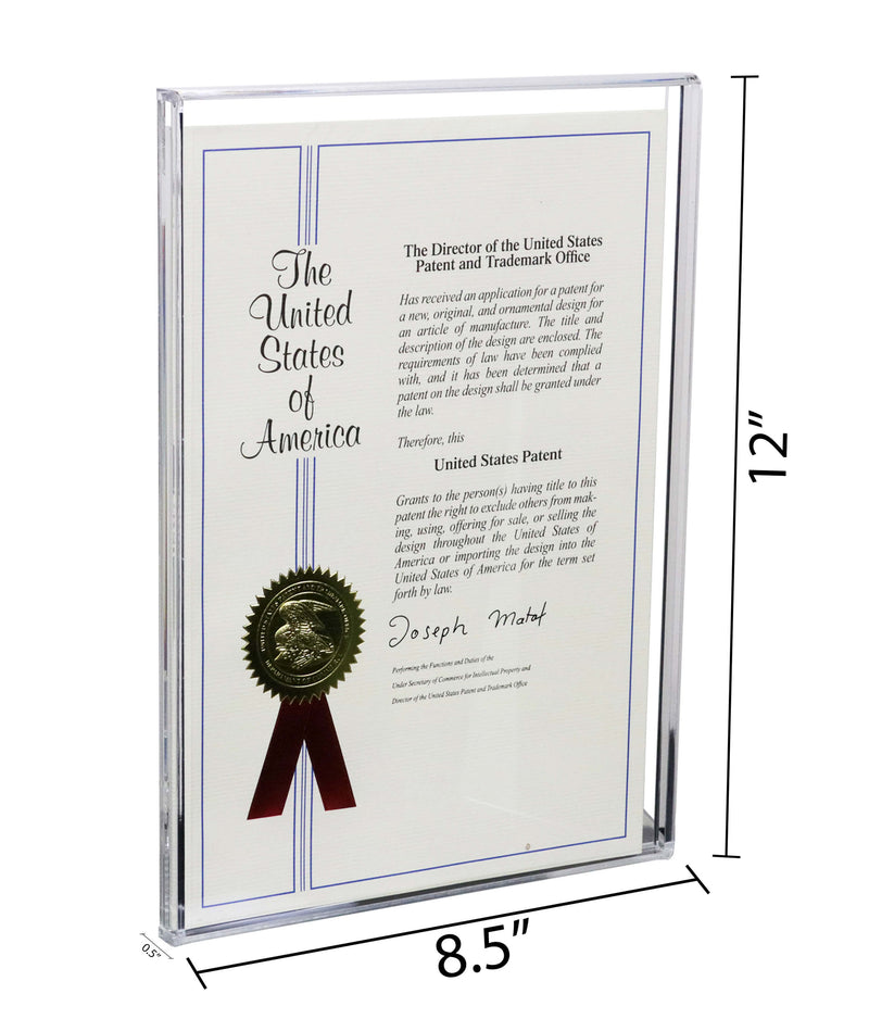 Clear Acrylic Patent Display Case - 8.5"(L) x .5"(D) x 12"(H) (A134)