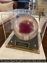 Clear bowling ball with red rose display case