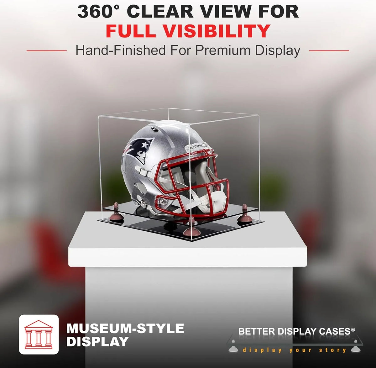 Deluxe Clear Acrylic Football Helmet Display Case with Blue Risers (a002-blr)