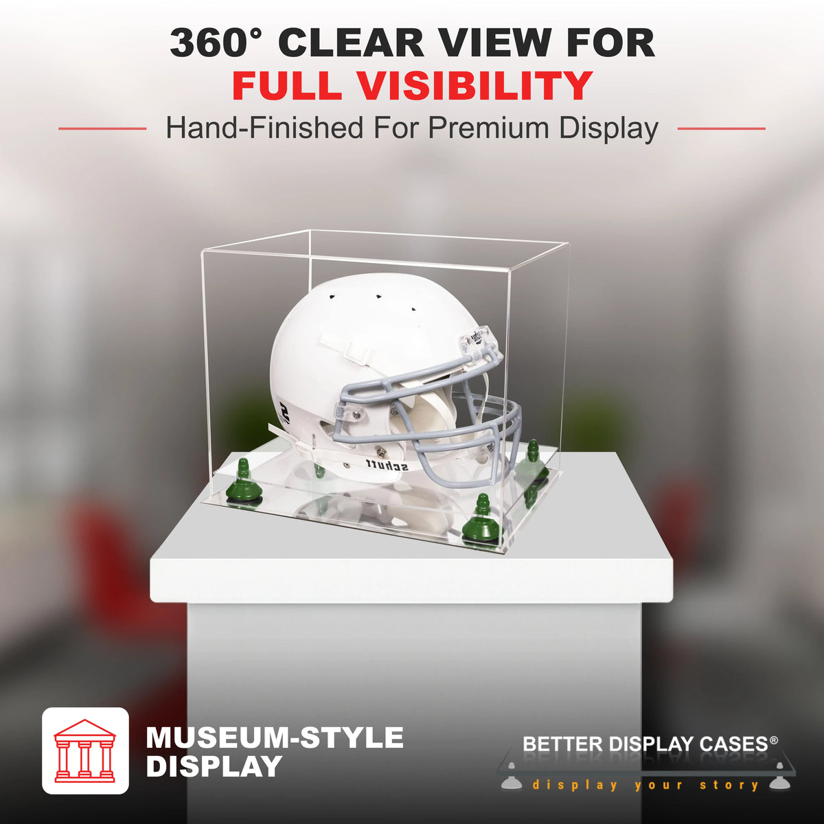 Deluxe Clear Acrylic Football Helmet Display Case with Silver Risers (A002-SR)