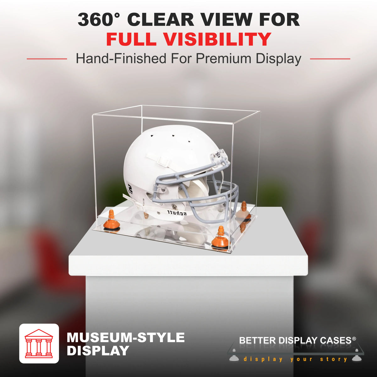 Clear Acrylic Football Helmet Display Case with Pink Risers and Turf Base (A002-PNR) Clear Acrylic Football Helmet Display Case with Pink Risers and Turf Base (A002-PNR)