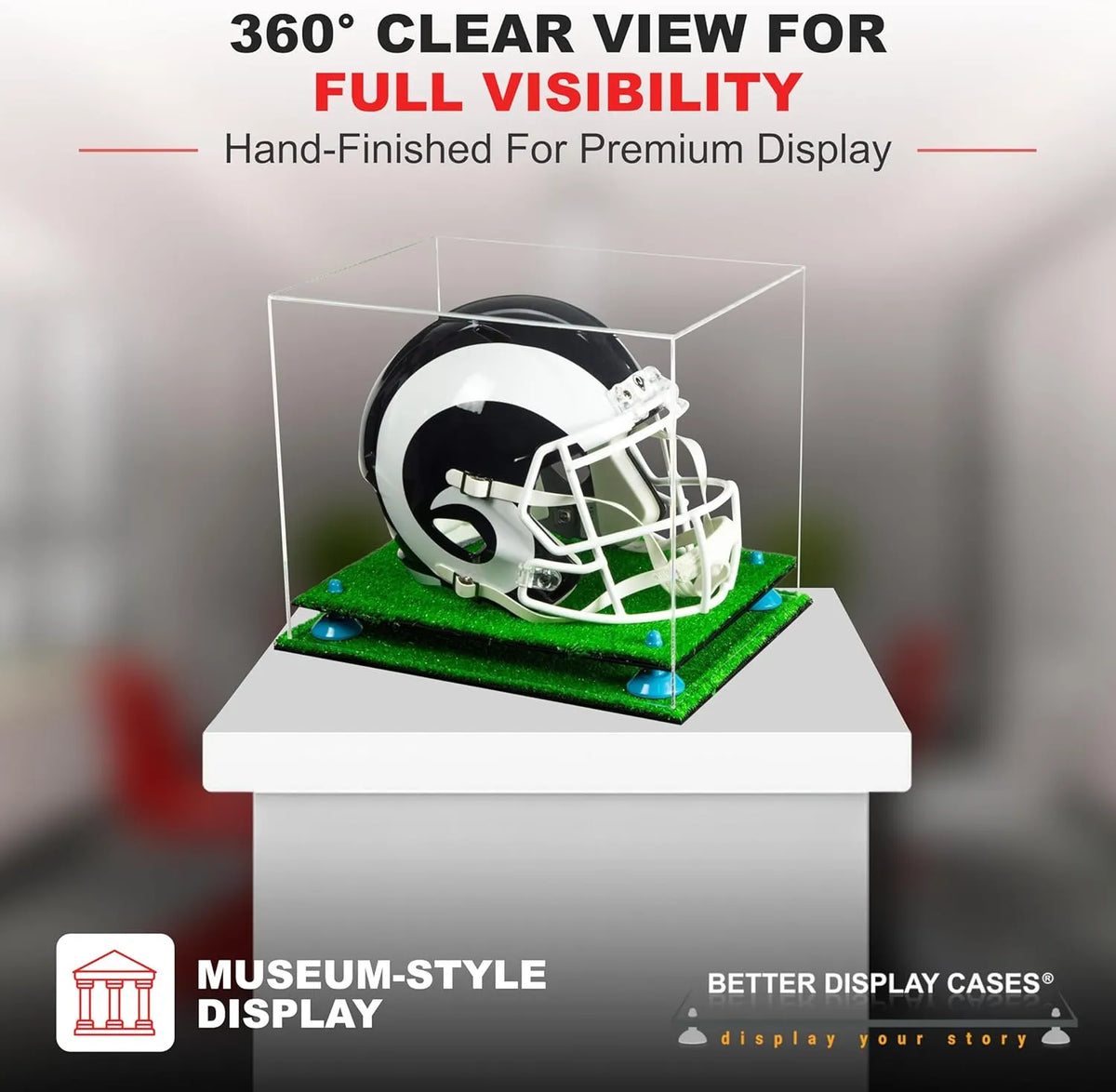 case for vintage football helmet Clear Acrylic Football Helmet Display Case with Pink Risers and Turf Base (A002-PNR)