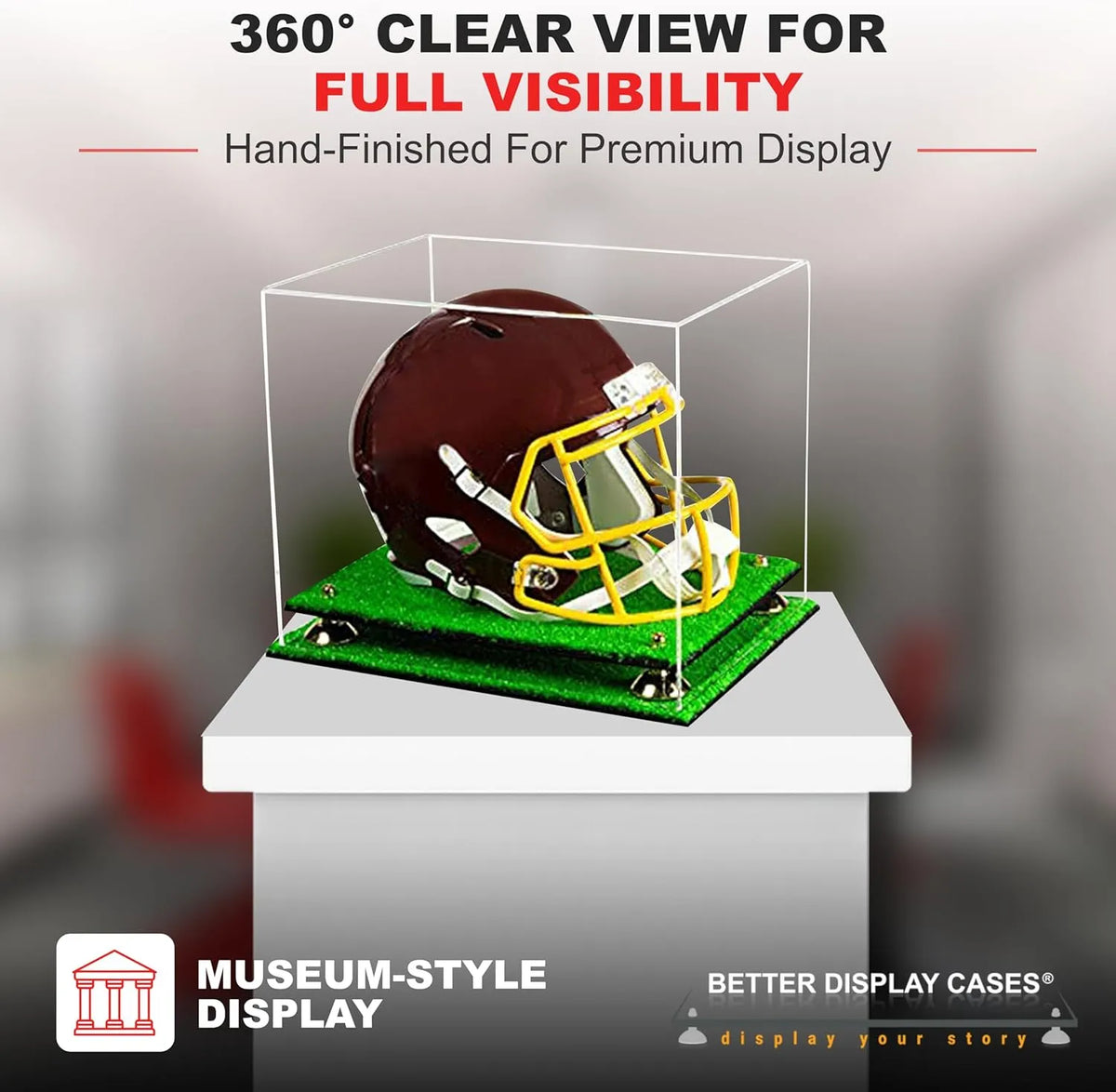 Clear Acrylic Football Helmet Display Case with Pink Risers and Turf Base (A002-PNR)