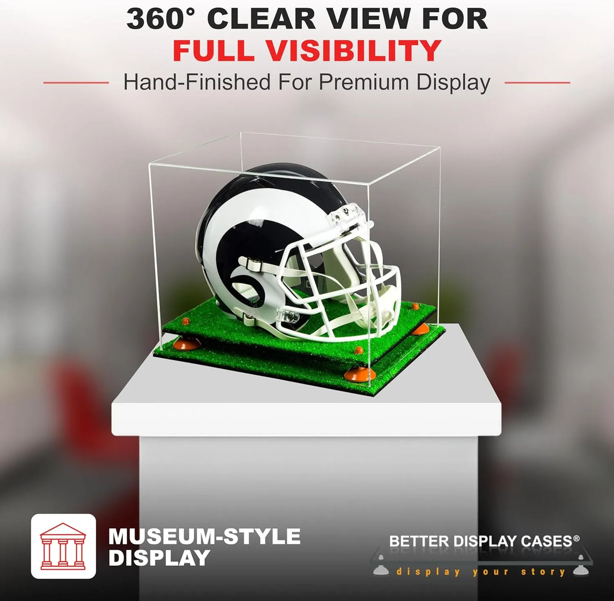 football helmet cage full Clear Acrylic Football Helmet Display Case with Pink Risers and Turf Base (A002-PNR)