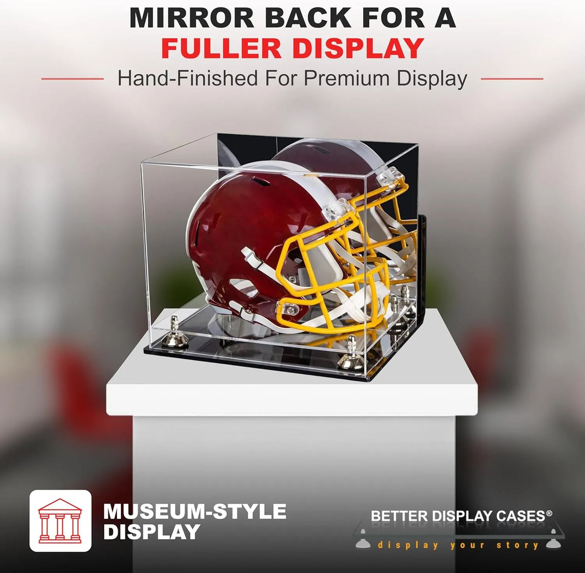Acrylic Football Helmet Display Case with Mirror, Wall Mount and Pink Risers (a002-pnr)