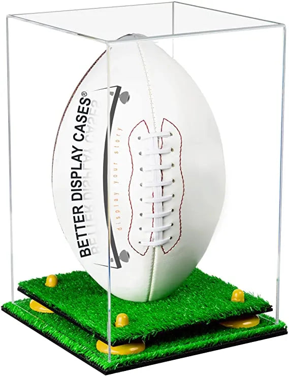 Football Display Case Mirror Back Full Size 85% UV Filtering Acrylic Memorabilia Collectible Showcase Two Tier Black Acrylic Base NCAA NFL