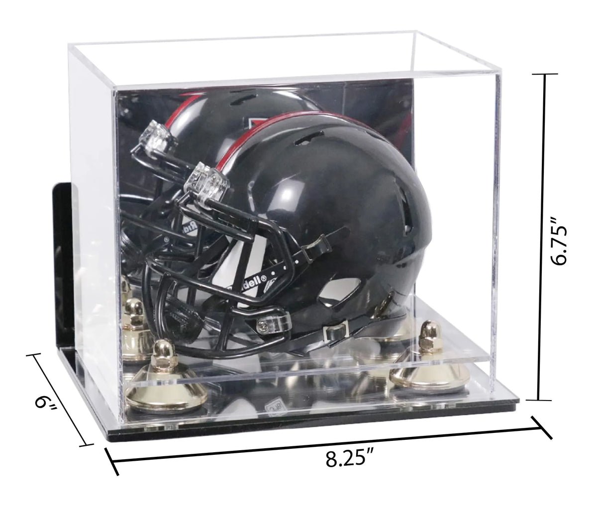 Deluxe Acrylic Mini Football Helmet Display Case (not Full Size) with Mirror, Wall Mount, Silver Risers and Clear Base (a003-sr)