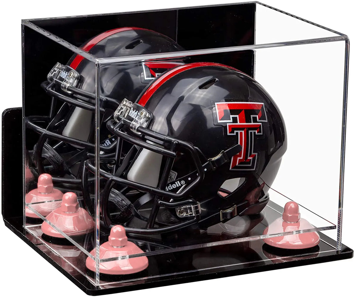 Deluxe Acrylic Mini Football Helmet Display Case (not Full Size) with Mirror, Wall Mount, Silver Risers and Clear Base (a003-sr)