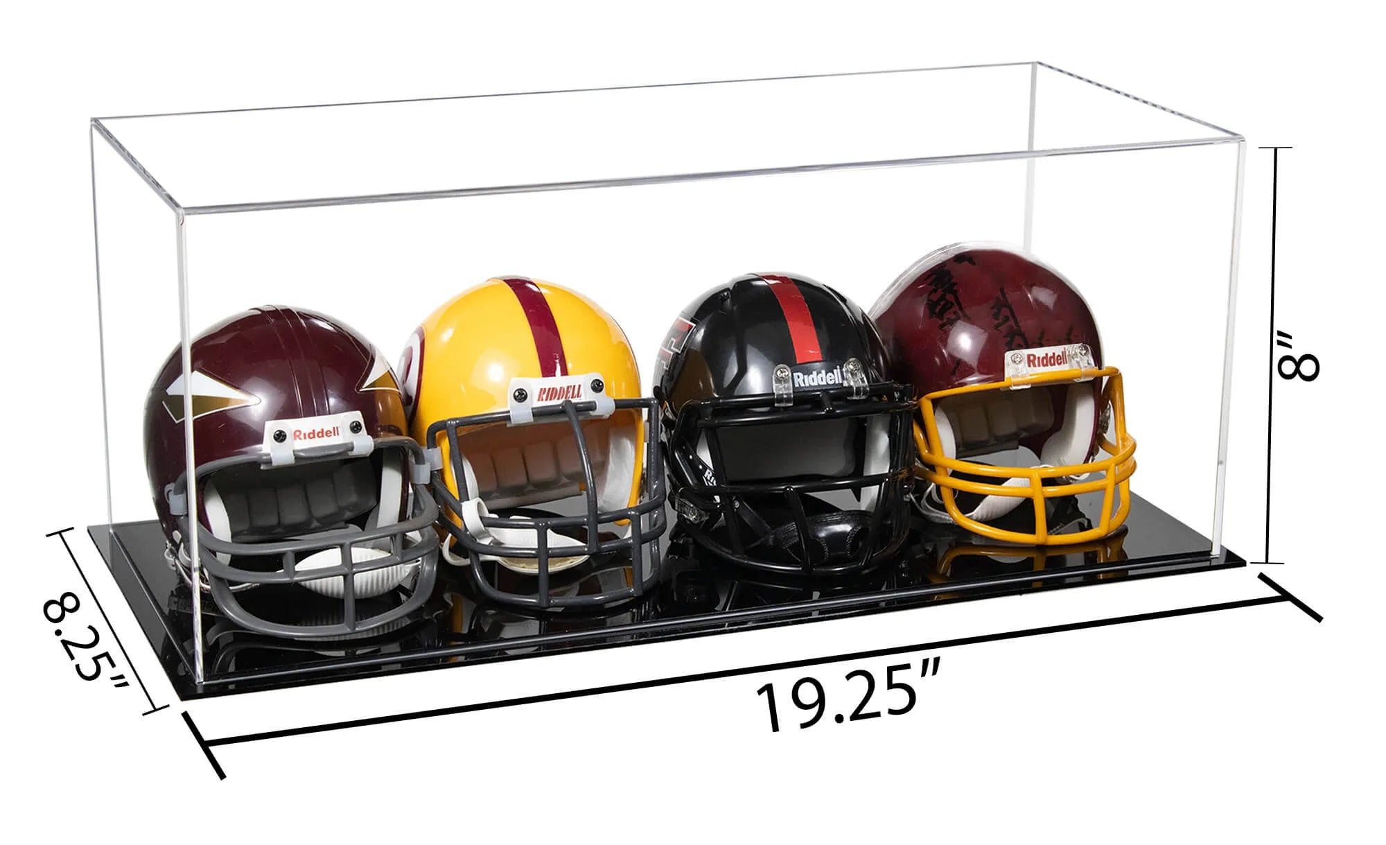 Acrylic Four Miniature Football Helmet Display Case Clear Case / Black Base