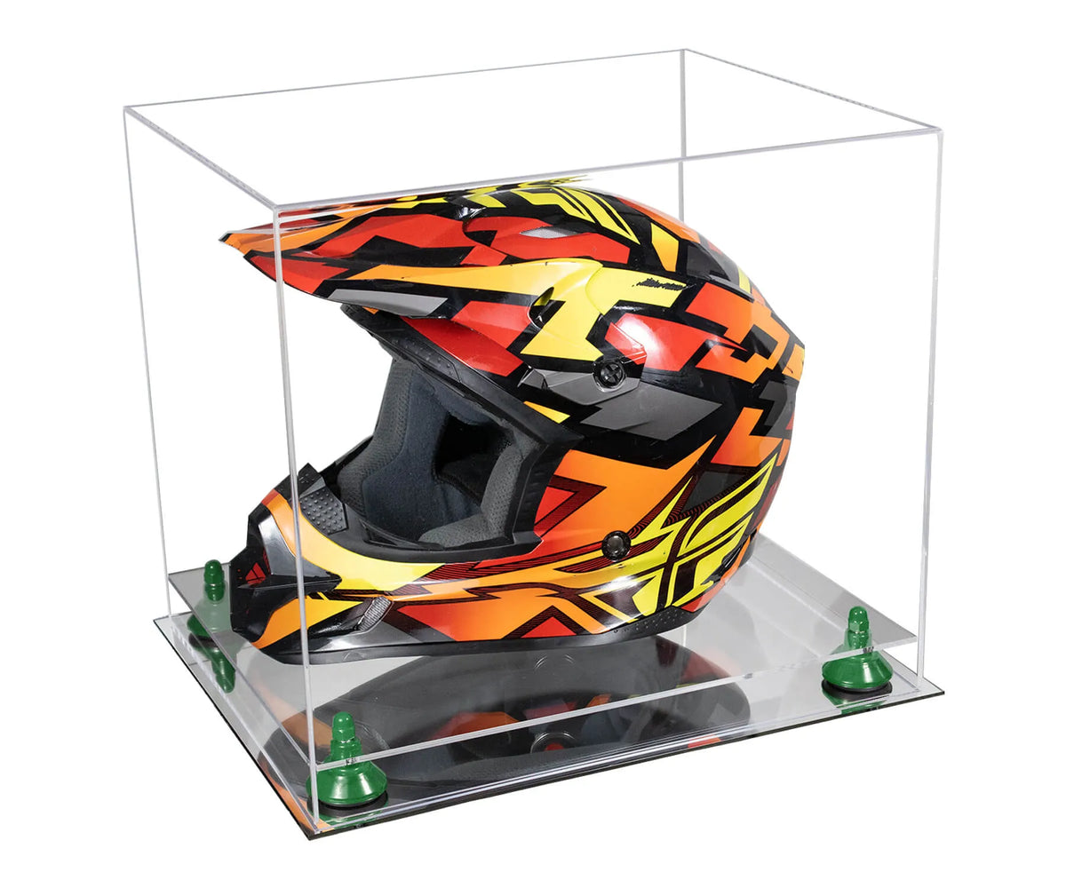 Motorcycle Nascar or Motocross Racing Helmet Display Case Turf Base / Yellow Risers