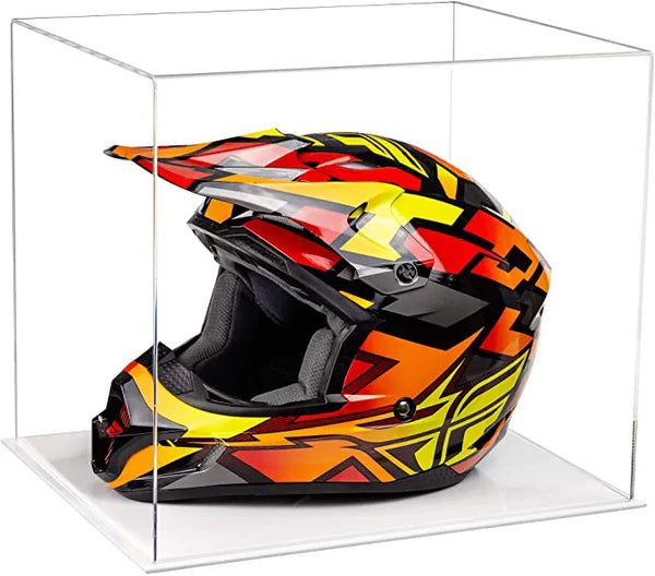White Base Acrylic Motorcycle Nascar or Motocross Racing Helmet Display Case Clear - White Base / Silver Risers