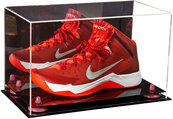 Acrylic Large Single Shoe Display Case for Basketball Shoe, Soccer, Football Cleat - 15x8x9 Mirror No Wall Mounts (V11/A013)