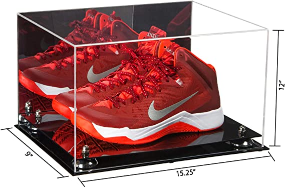 Acrylic Large Single Shoe Display Case for Basketball Shoe, Soccer, Football Cleat - 15x8x9 Mirror No Wall Mounts (V11/A013)