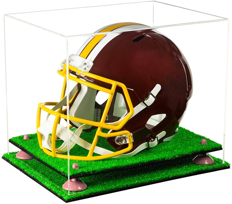 Clear Turf Base Pink Risers Football Helmet Display Case