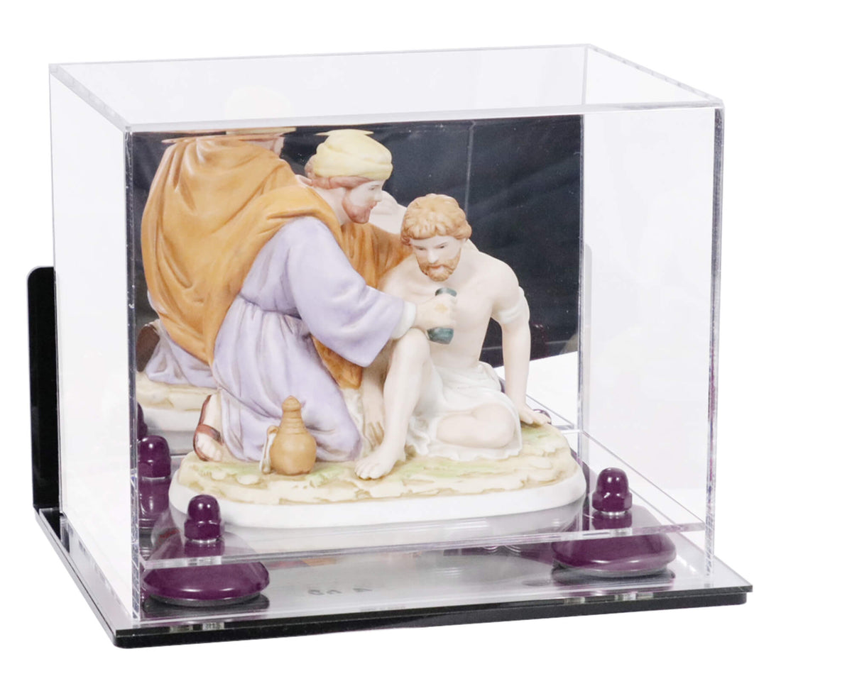 Versatile Display Case - Medium Rectangle Box With Mirror, Wall Mount And White Risers 15 X 8 X 9 A013 Wr