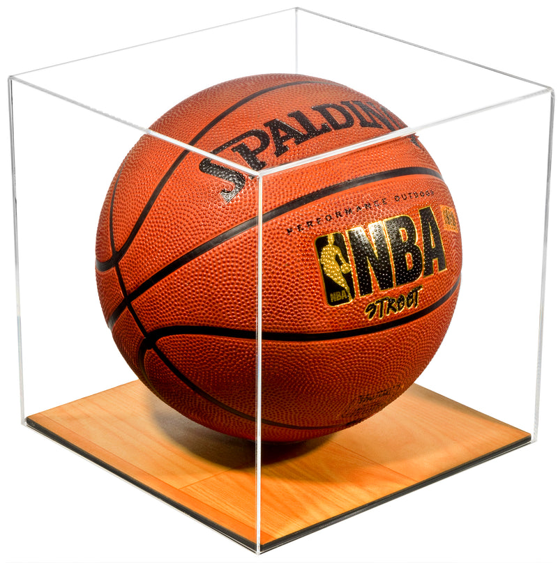 Basketball Display Case <br> With Wood Floor<br>(Clear or Mirror) <br> <sub> For NBA, NCAA, and more </sub>(A008-WB), Display Case, Better Display Cases, Better Display Cases - Better Display Cases