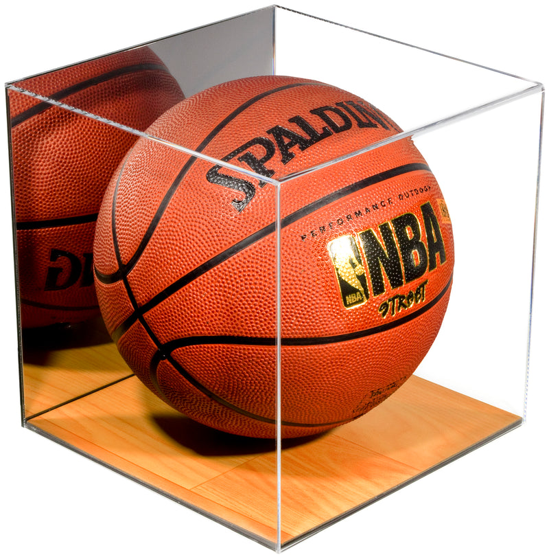 Basketball Display Case <br> With Wood Floor<br>(Clear or Mirror) <br> <sub> For NBA, NCAA, and more </sub>(A008-WB), Display Case, Better Display Cases, Better Display Cases - Better Display Cases