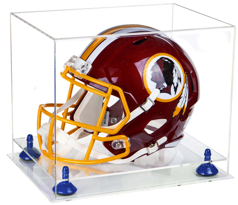 Clear Base Nevy Blue Risers Football Helmet Display Case