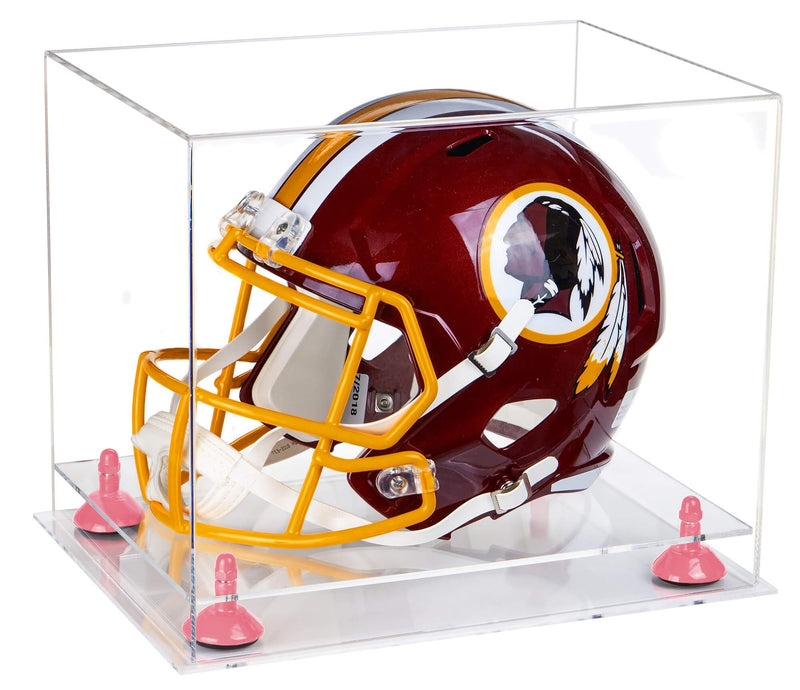 Clear Base Pink Risers Football Helmet Display Case