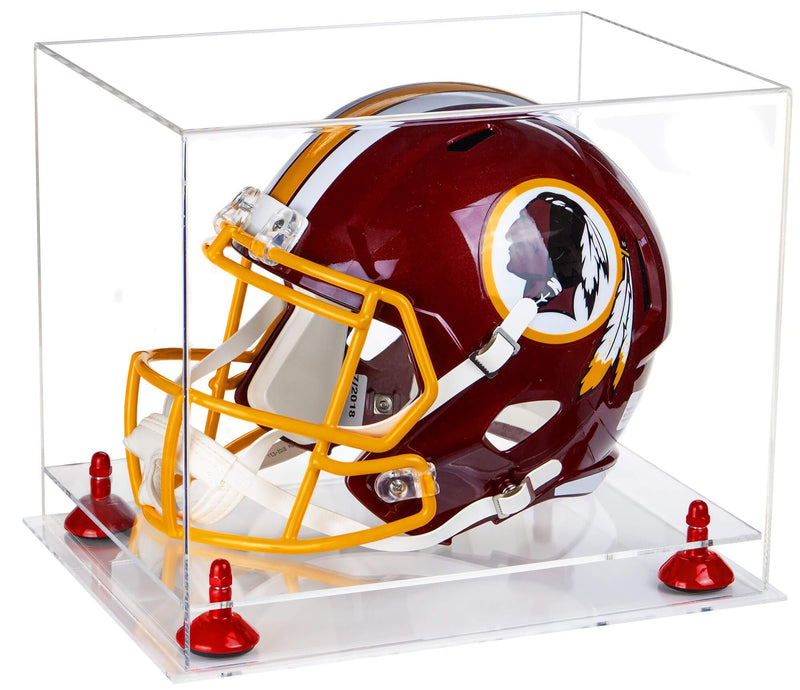 Clear Base Red Risers Football Helmet Display Case
