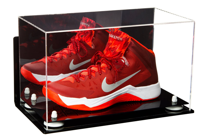 Acrylic Large Single Shoe Display Case for Basketball Shoe, Soccer, Football Cleat - 15x8x9 Mirror Wall Mounts (V11/A013)